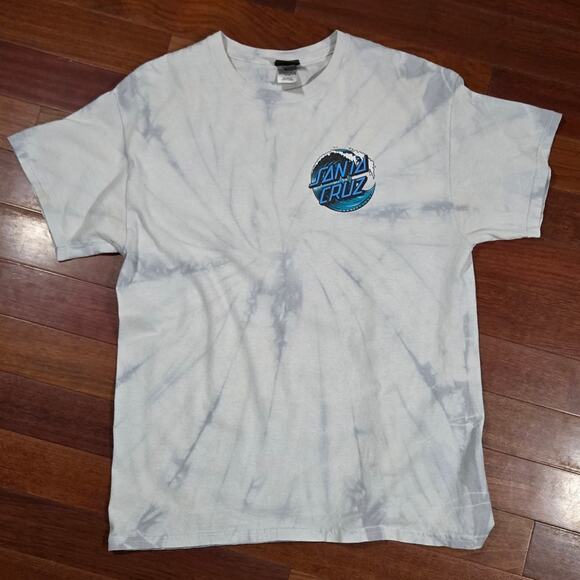Santa Cruz Skateboards Y2K White Tie-Dye Tee with Blue Wave Logo Large - Picture 1 of 7
